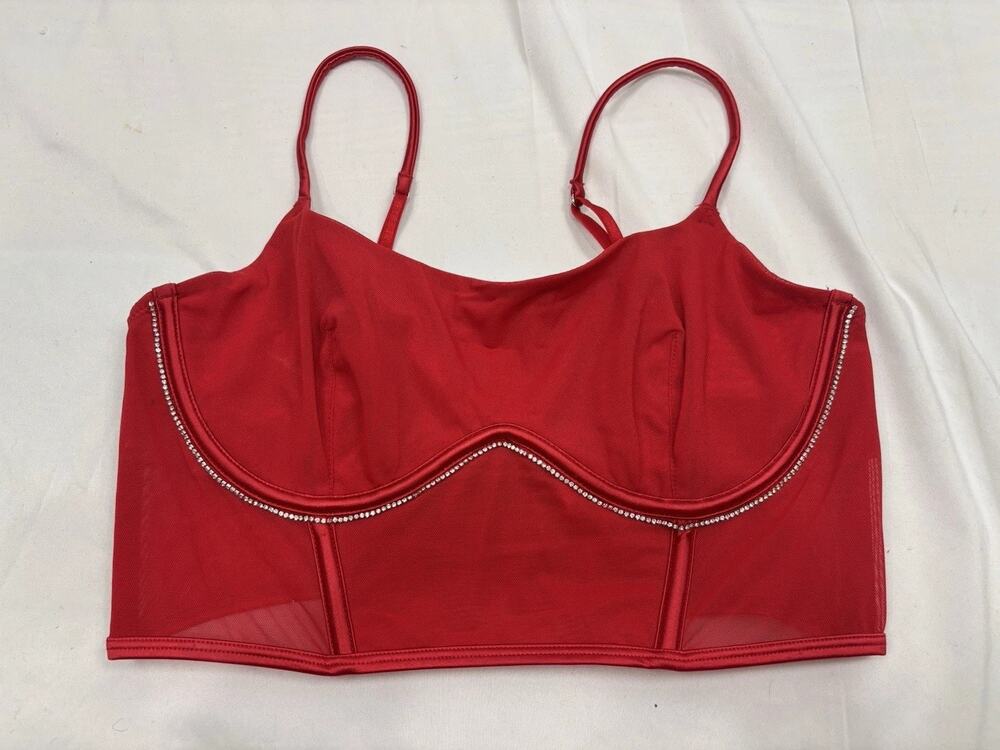 NWT Target Women's Red Satin Rhinestone Lingerie Corset Bra Top Auden Size M